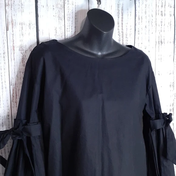 Free People So Obviously Yours poplin bell sleeve blouse bow details & buttons - Picture 3 of 15